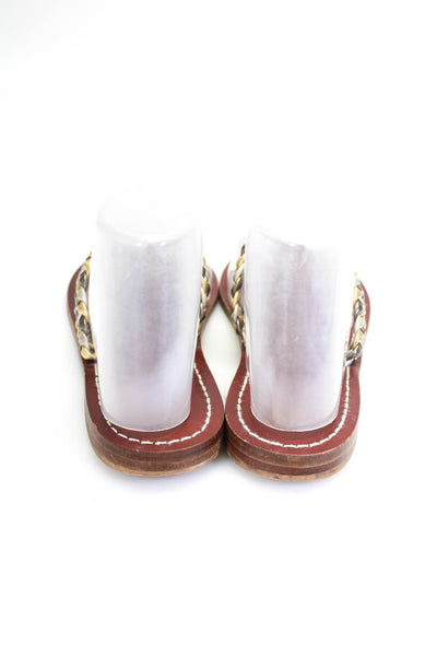Tuccia Di Capri Womens Metallic Braided T Strap Sandals Gold Silver Leather 39