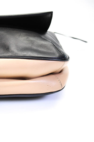 Chloe Womens Leather Two Tone Flap Over Medium Black Shoulder Bag Handbag