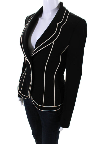 Escada Womens Two Button Contrast Trim Lined Blazer Jacket Black Size 36