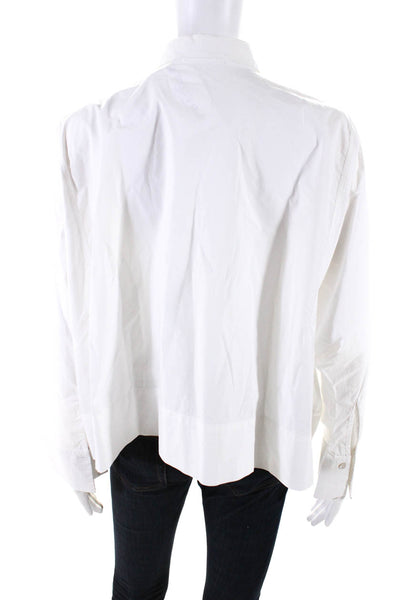 Balossa Womens White Cotton Polka Dot Long Sleeve Oversized Blouse Top Size M