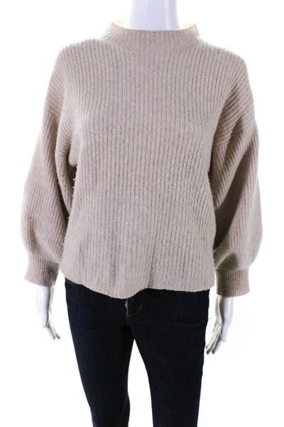 525 America Womens Beige Ribbed High Neck Long Sleeve Pullover Sweater Top SizeM