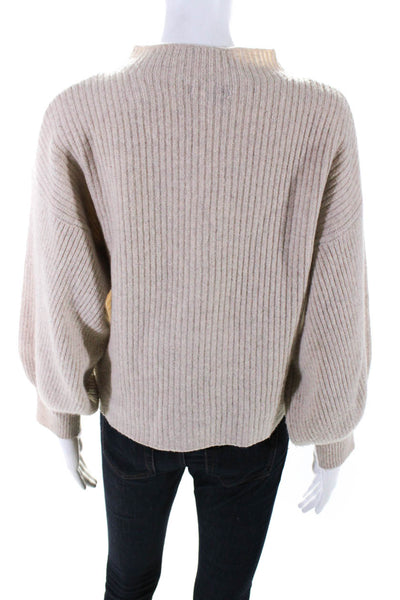 525 America Womens Beige Ribbed High Neck Long Sleeve Pullover Sweater Top SizeM