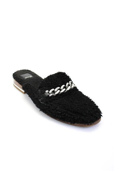 Dolce Vita Womens Black Chain Embellished Fuzzy Flat Mules Shoes Size 8.5