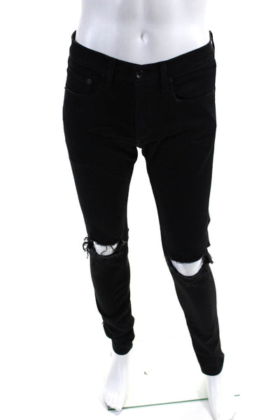 Rag & Bone Mens Black Distress Fly Button Standard Issue Skinny Jeans Size 30