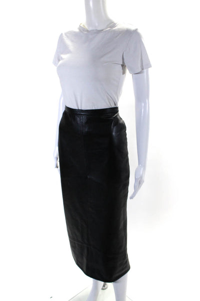 Yvonne Marie Womens Solid Black Leather Maxi A-Line Skirt Size 8