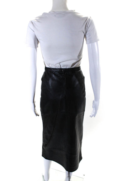 Yvonne Marie Womens Solid Black Leather Maxi A-Line Skirt Size 8
