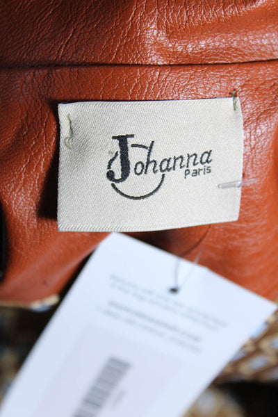 Johanna Paris Womens Jeweled Buttoned Collared Long Sleeve Jacket Orange Size S