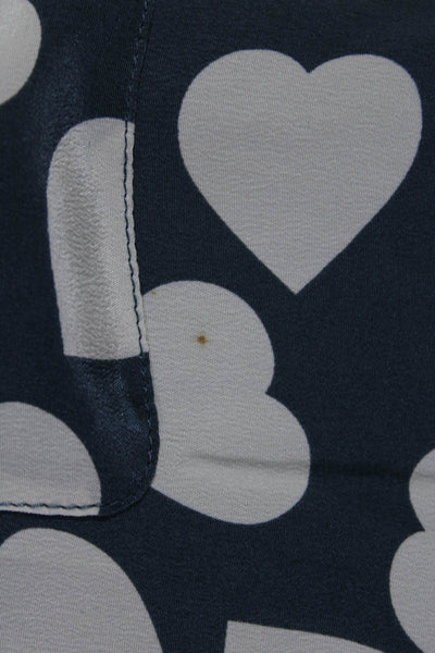 Equipment Femme Womens 100% Silk Heart Print Buttoned Blouse Blue White Size XS