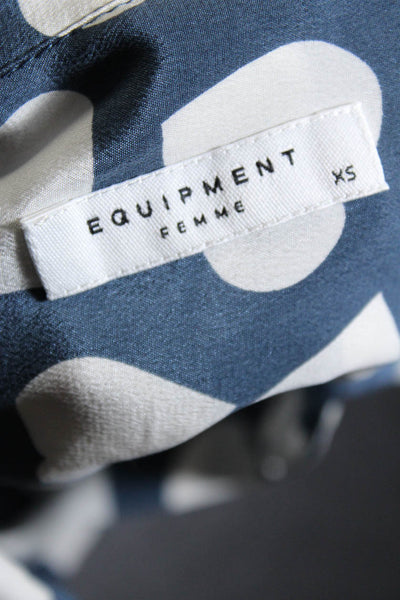 Equipment Femme Womens 100% Silk Heart Print Buttoned Blouse Blue White Size XS