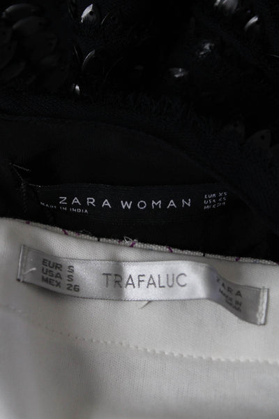Zara Womens Striped Embroidered Beaded Zipped Mini Skirts White Size XS S Lot 2