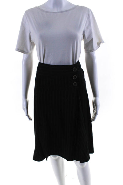 Nanette Lepore Womens Button Front Pinstripe Short Wrap Skirt Black Size 10