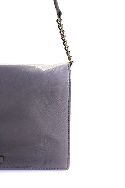 Kate Spade New York Womens Patent Leather Chain Strap Shoulder Handbag Beige