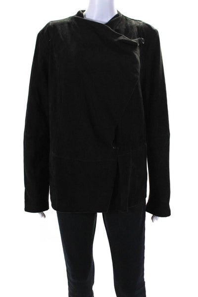 Bernardo Womens Asymmetrical Button Up Waterfall Suede Jacket Black Size XL