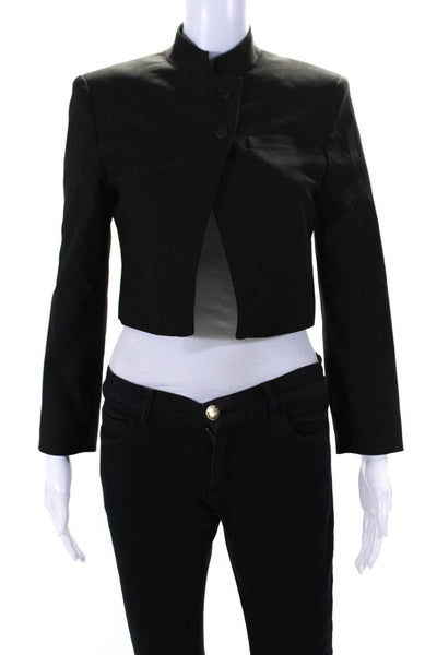 Zara Womens Boxy Cropped Two Button Long Sleeve Jacket Black Size XS