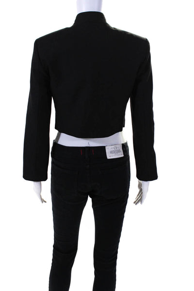 Zara Womens Boxy Cropped Two Button Long Sleeve Jacket Black Size XS