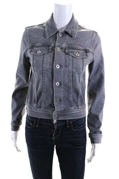 AG Adriano Goldschmied Womens Gray Cotton Long Sleeve Denim Jacket Size XS