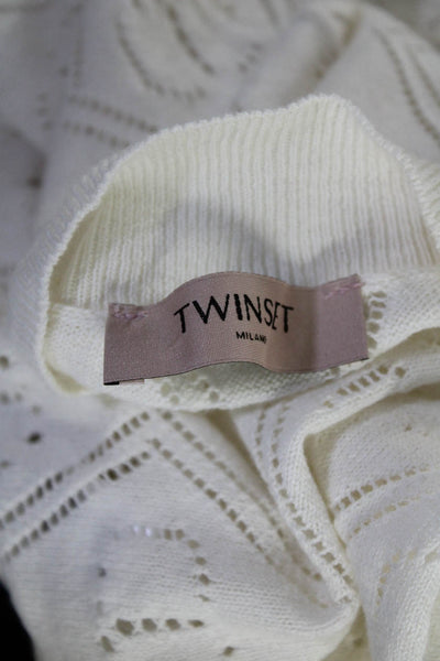 Twinset Womens Pointelle Knit Crew Neck Sweater White Cotton Size Extra Small