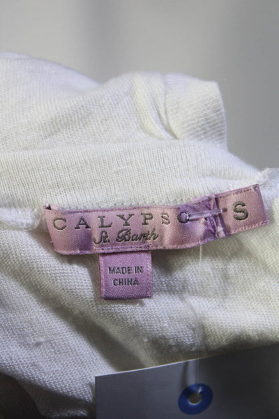 Calypso Saint Barth Womens Short Sleeved Round Neck Linen T Shirt White Size S