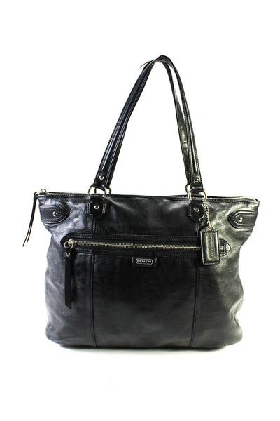 Coach Womens Zip Top Leather Large Top Handle Tote Handbag Black