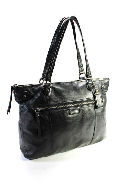 Coach Womens Zip Top Leather Large Top Handle Tote Handbag Black