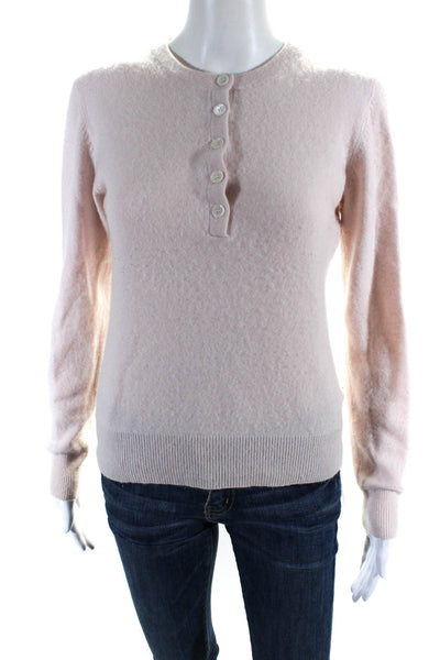 Belinda Robertson Womens Crew Neck Cashmere Knit Henley Sweater Pink Size Medium