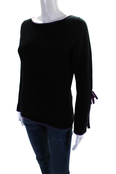 Belinda Robertson Womens Contrast Trim Boat Neck Cashmere Sweater Black Small