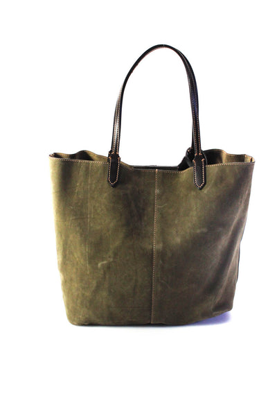 Francesco Lionetti Womens Double Handle Large Suede Tote Handbag Green Brown