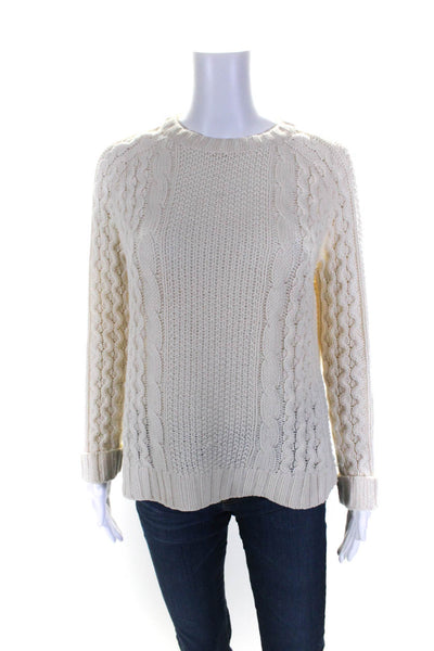 Theory Womens Ivory Cable Knit Wool Crew Neck Pullover Sweater Top Size P