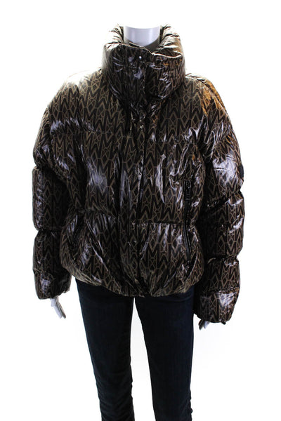 Mackage Womens Brown Printed Cowl Neck Full Zip Long Sleeve Puffer Coat Size L