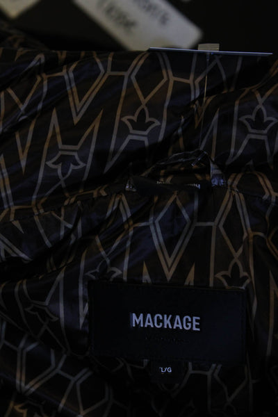 Mackage Womens Brown Printed Cowl Neck Full Zip Long Sleeve Puffer Coat Size L