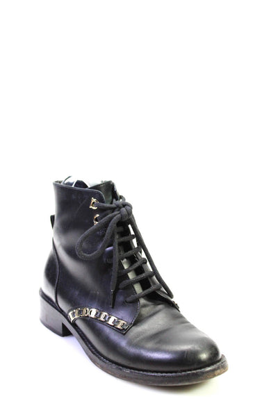 Salvatore Ferragamo Womens Black Leather Theodore Combat Boots Shoes Size 7