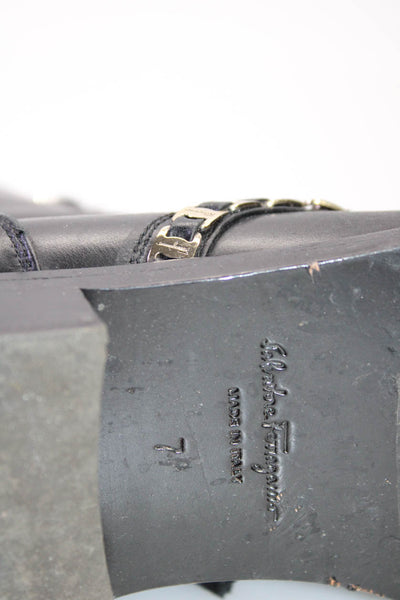 Salvatore Ferragamo Womens Black Leather Theodore Combat Boots Shoes Size 7