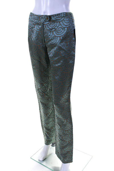 Nicole Miller Collection Womens Swirl Print Straight Leg Pants Blue Size Medium