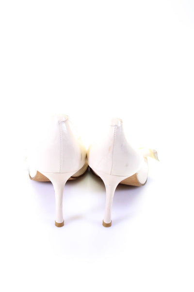 Beverly Feldman Womens Leather Bow Slide On Open Toe Pumps Beige Size 7.5