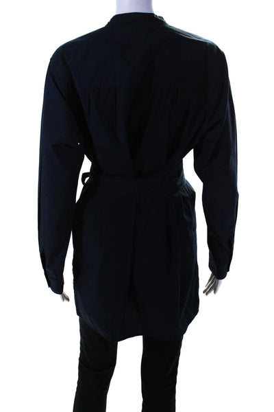 B Sides Womens Cotton Round Neck Buttoned Long Sleeve Blouse Navy Size S