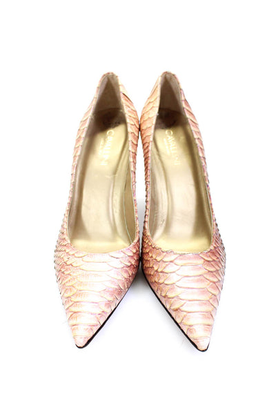 Cavallini Womens Snakeskin Print Pointed Toe Pumps Beige Pink Size 7.5 B