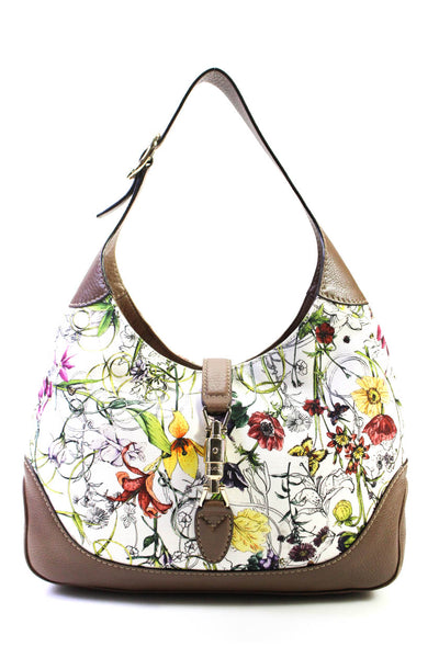 Gucci Womens Jackie 1961 Floral Canvas Hobo Shoulder Bag Handbag White Brown