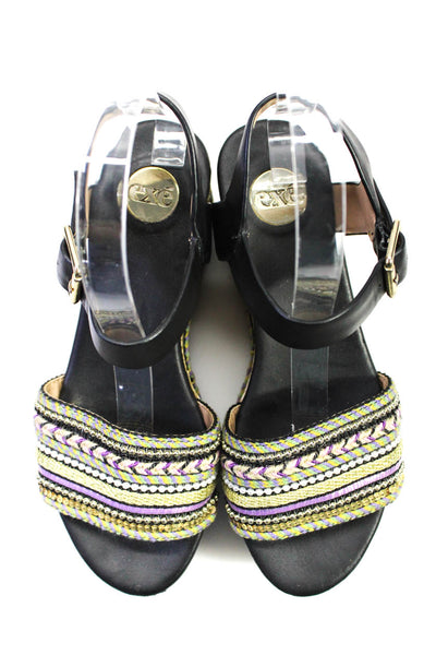 Exe Womens Embellished Ankle Strap Platform Sandals Black Multi Leather Size 36