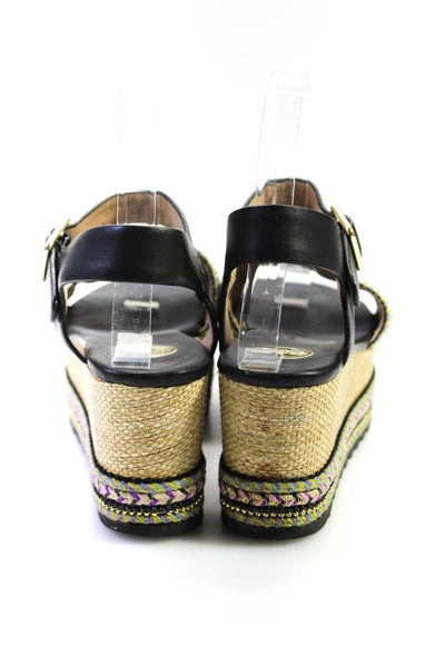 Exe Womens Embellished Ankle Strap Platform Sandals Black Multi Leather Size 36