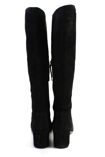 Miu Miu Womens Side Zip Block Heel Pointed Knee High Boots Black Suede Size 36