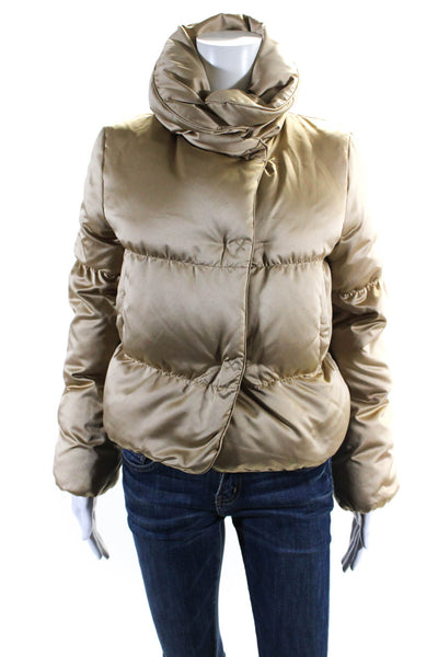 Theory Womens Gold Mock Neck Zip Long Sleeve Puffer Coat Jacket Size S