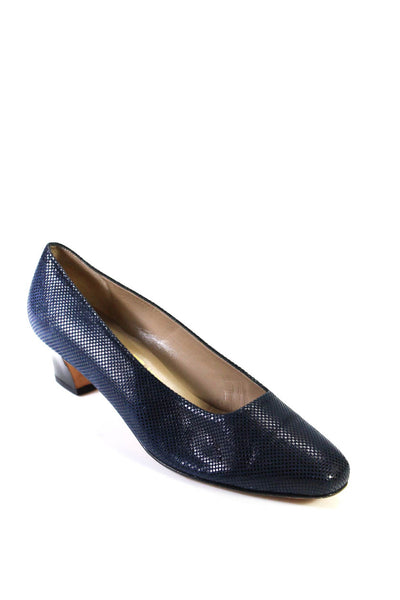 Salvatore Ferragamo Womens Leather Spotted Print Mid Heel Pumps Blue Size 8.5US