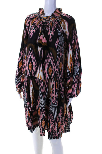 Figue Womens Abstract Print V-Neck Long Sleeve Pullover Dress Multicolor Size M