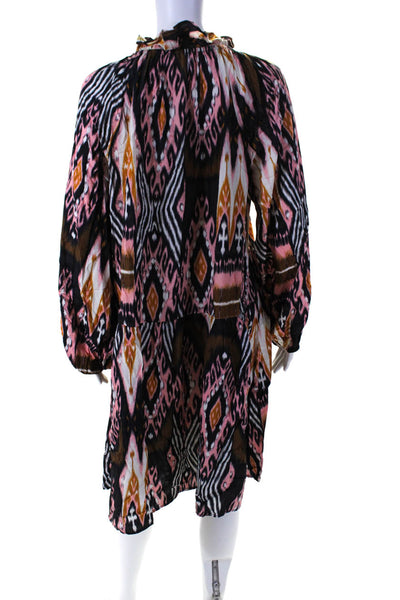 Figue Womens Abstract Print V-Neck Long Sleeve Pullover Dress Multicolor Size M