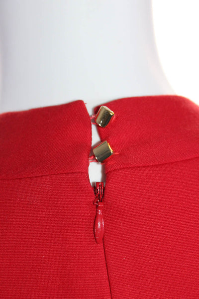 Trina Turk  Womens Ruffle Trim V-Neck Long Sleeve Zip Up Dress Red Size 0