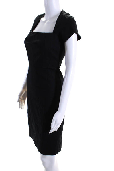 Derek Lam Womens Black Square Neck Zip Back Short Sleeve Shift Dress Size S/M