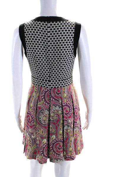 Etro Womens Black/White Multicolor Print Crew Neck Fit & Flare Dress Size 42
