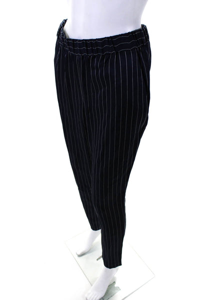 BOSS Womens Pinstriped Elastic Waist Slim Tapered Pants Navy Blue White Size 2