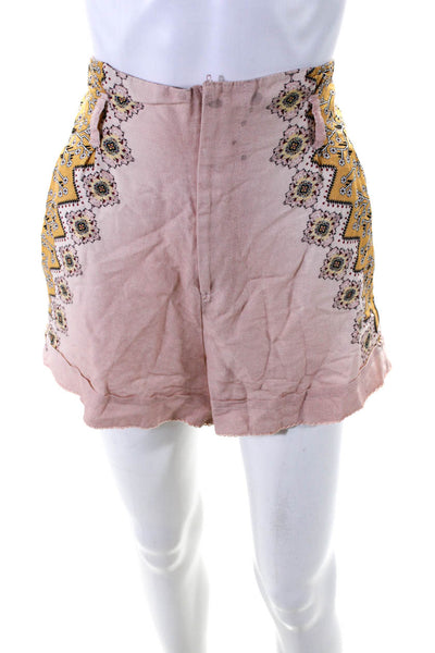 Agua Bendita Womens Floral Print Mid-Rise Zip Up Casual Shorts Pale Pink Size M