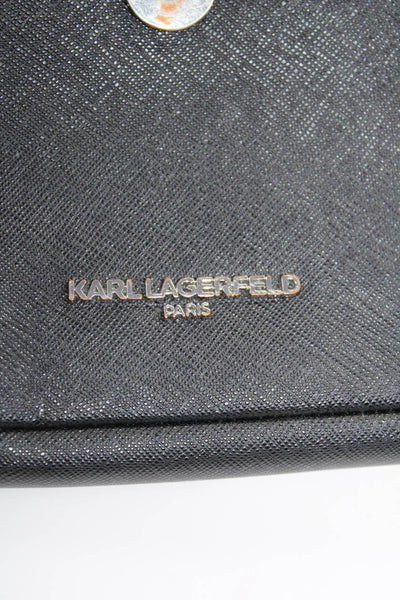 Karl Lagerfeld Saffiano Leather Faux Pearl Embellished Shoulder Handbag Black
